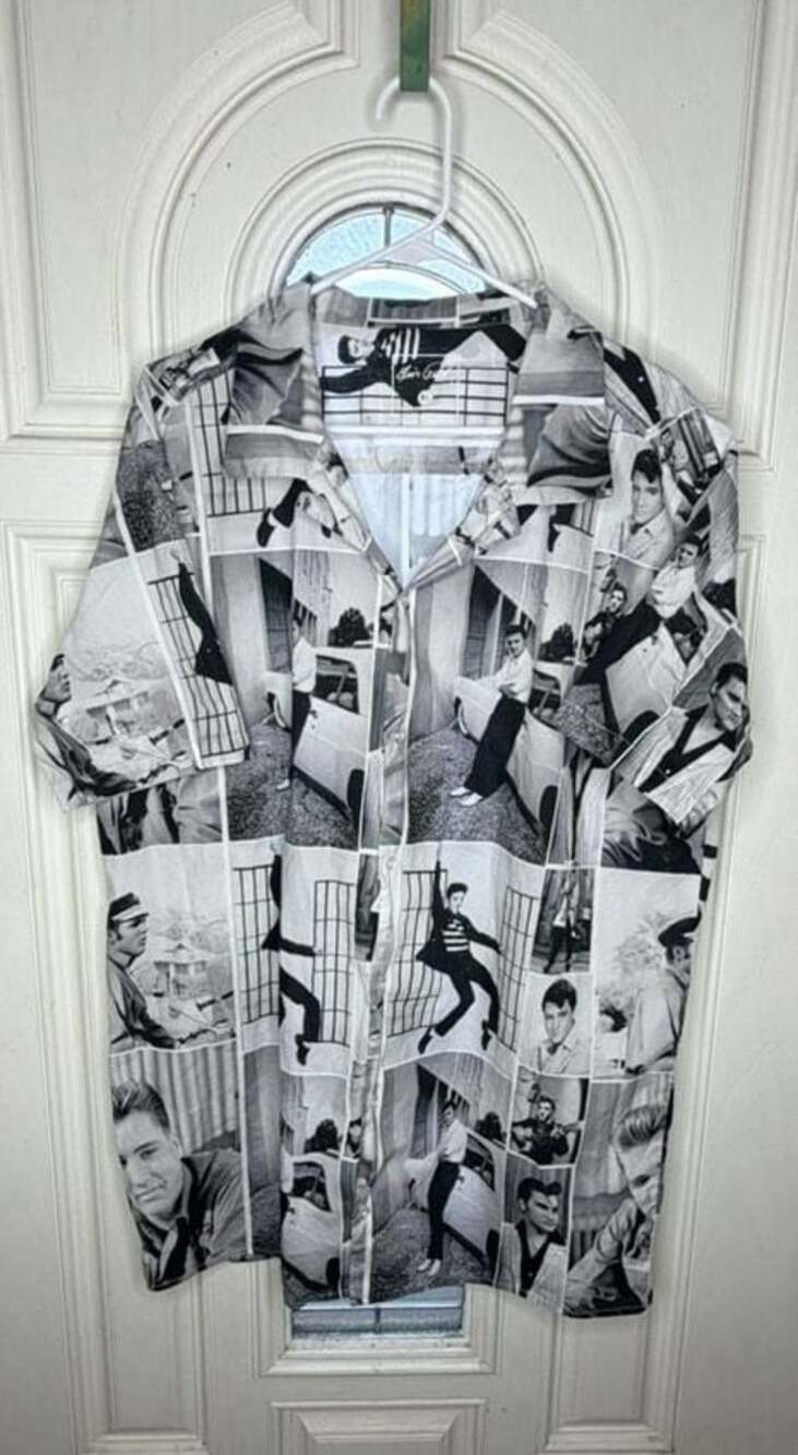 Elvis Presley Collage Print Button-Up Shirt, XL